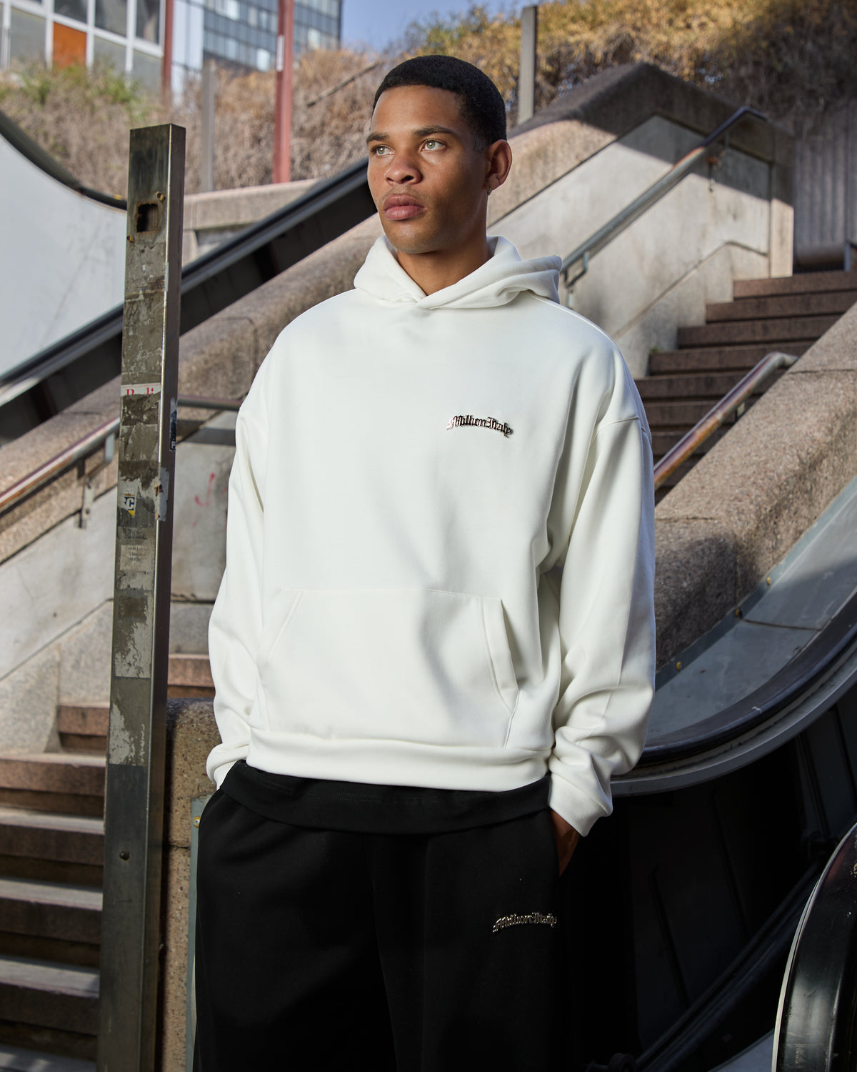 White Metal Logo Hoodie