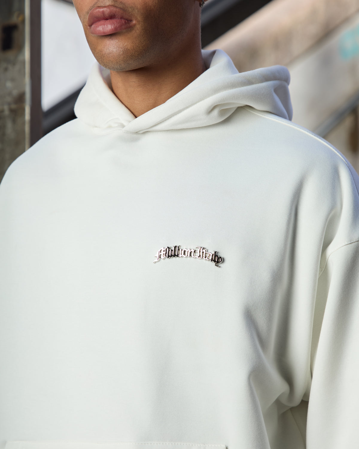 White Metal Logo Hoodie
